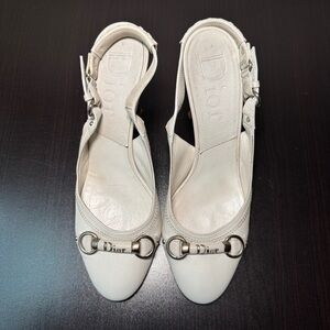 Dior Women's White Leather Slingback Heels